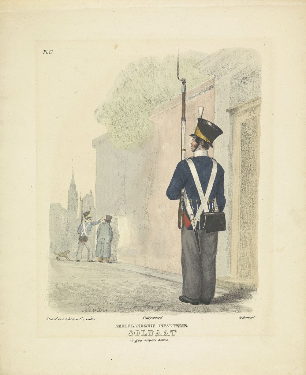 Soldaat in garnizoenstenue, 1820-1825 (1825 - 1827) by A Courtois, Schouten Carpentier and Willem Frederik graaf van Bylandt