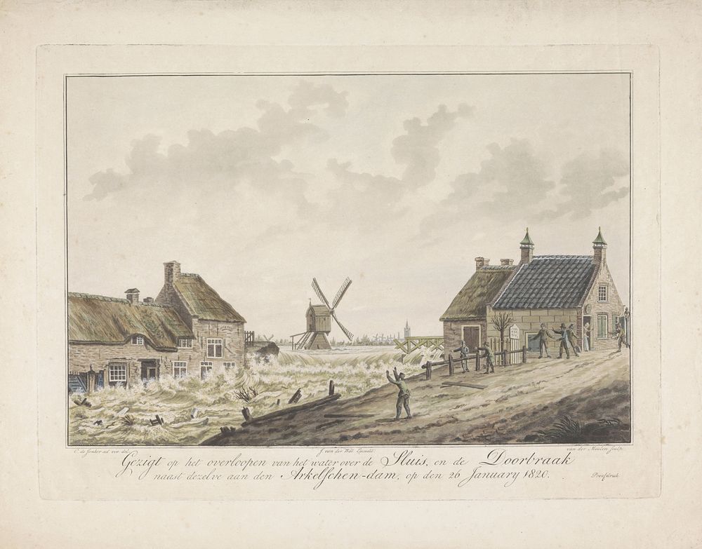 Overstroming bij de Arkelse dam bij Gorinchem, 1820 (1820) by Roelof van der Meulen, Cornelis de Jonker and Johannes van der…