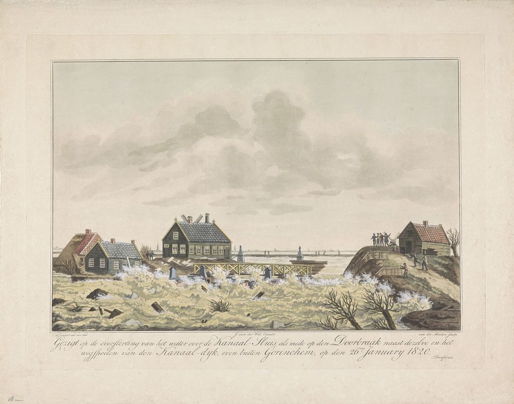 Overstroming bij de Kanaalsluis bij Gorinchem, 1820 (1820) by Roelof van der Meulen, Cornelis de Jonker and Johannes van der…