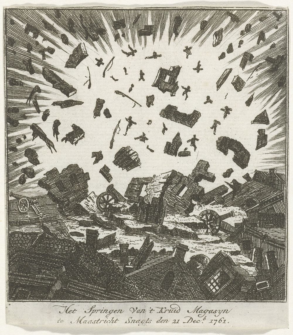 Ontploffing van het kruitmagazijn te Maastricht, 1761 (1762 - 1763) by anonymous and anonymous