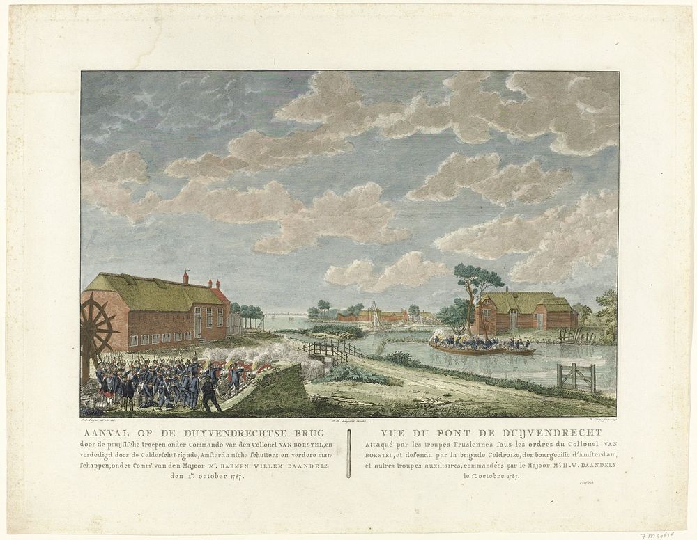 Aanval op de Duivendrechtse brug, 1787 (1790) by Theodoor Koning, Jean George Teissier and Dirk Meland Langeveld