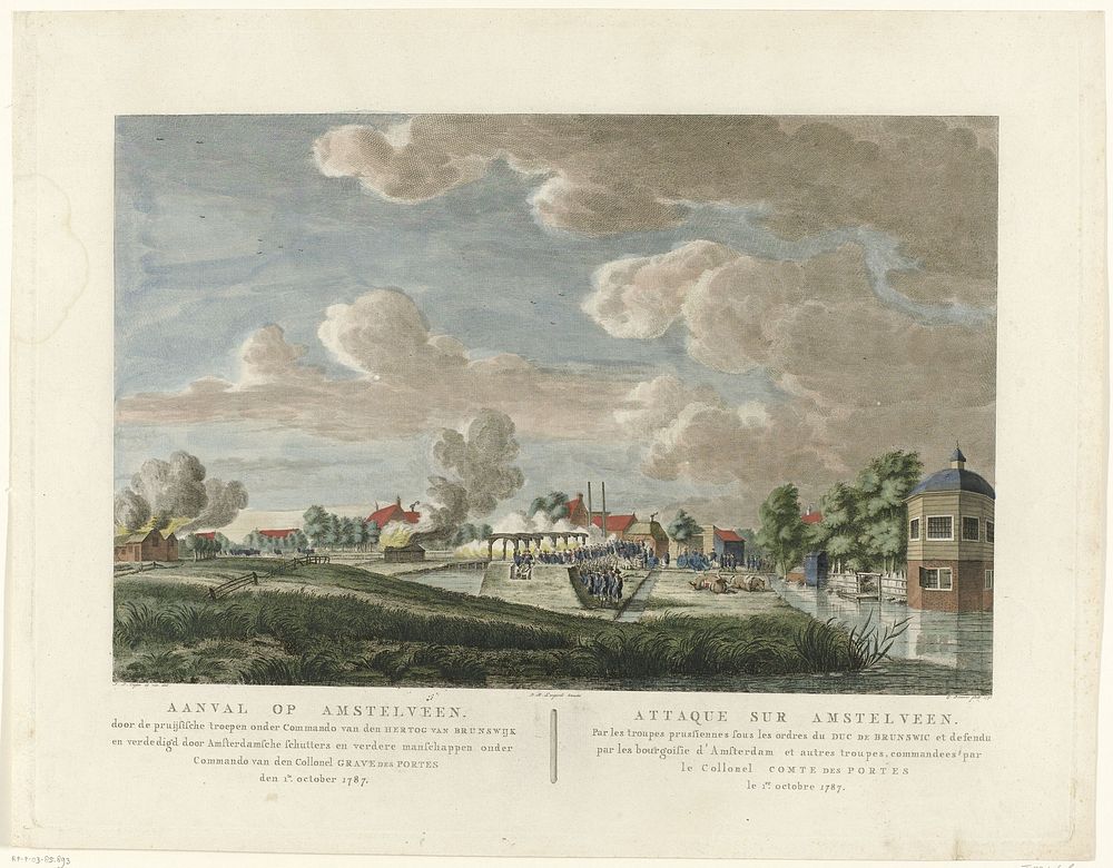 Aanval op Amstelveen, 1787 (1791) by Cornelis Brouwer, Jean George Teissier and Dirk Meland Langeveld