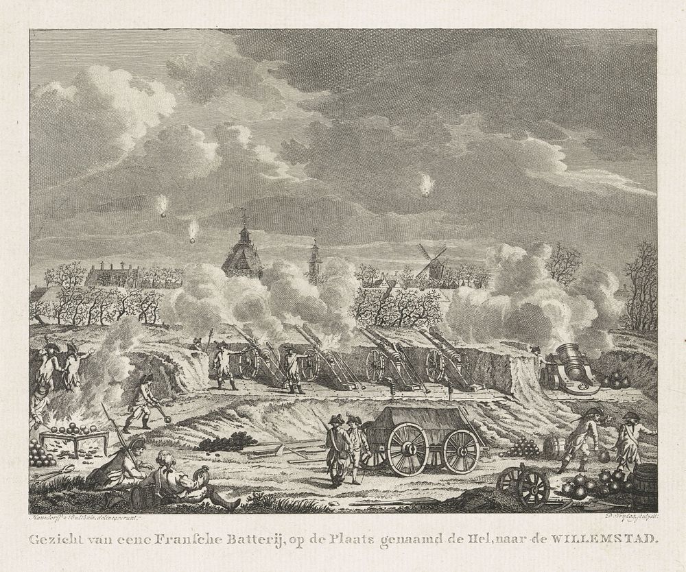 Beschieting van Willemstad door een Franse batterij genaamd de Hel, 1793 (1793) by Daniël Vrijdag, Hausdorff and Jan Bulthuis