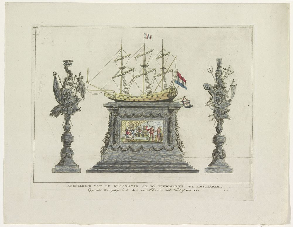 Koophandel en Zeevaart, decoratie op de Nieuwmarkt, 1795 (1795) by anonymous and Johannes van Dregt
