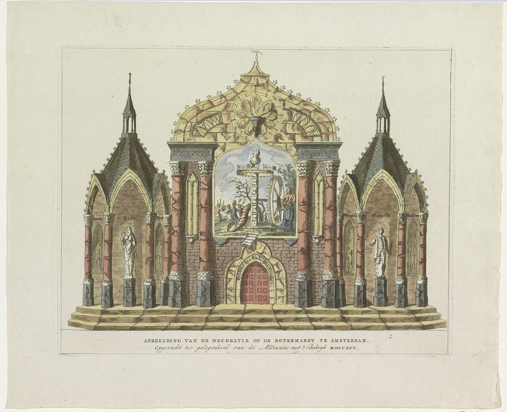 De Vernietiging van de Oude Constitutie, decoratie op de Botermarkt, 1795 (1795) by anonymous and Jurriaan Andriessen