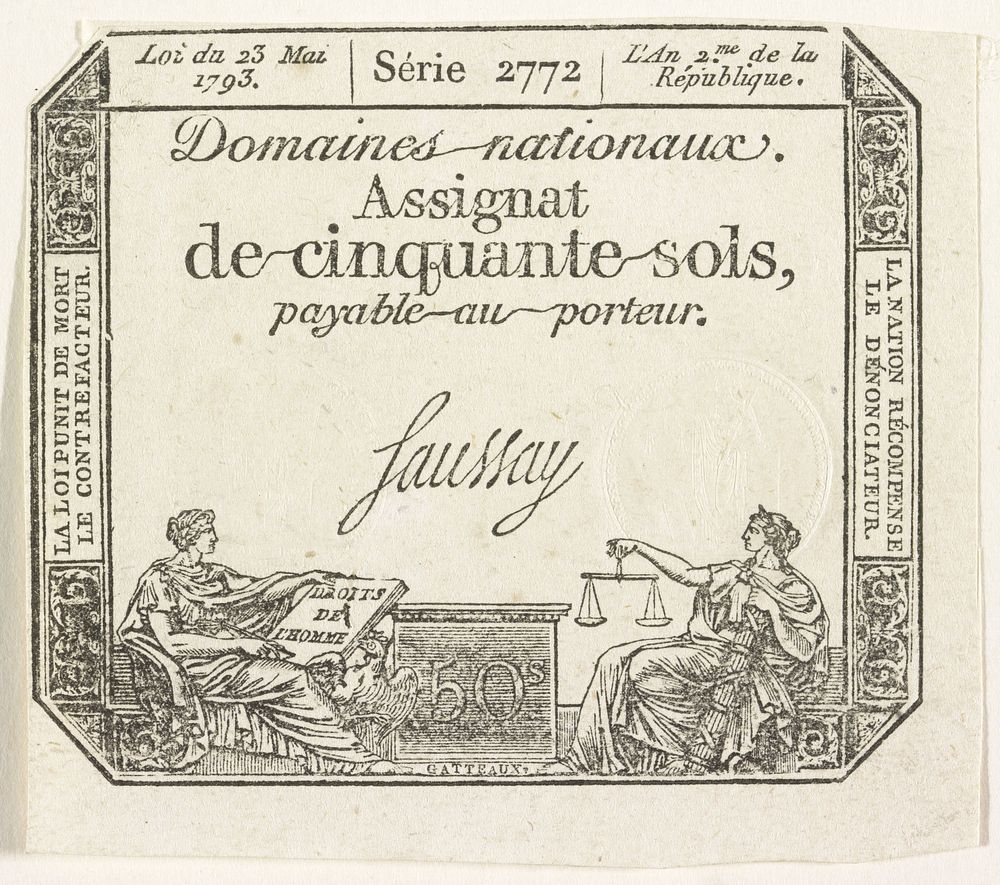 Asignaat van 50 sols, 1793 (1793) by Domaines nationaux