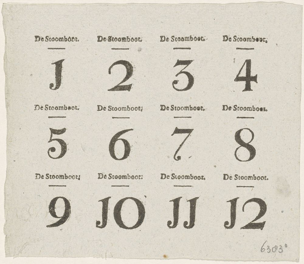 Cijferkaart bij het Stoombootspel, ca. 1823-1829 (1823 - 1829) by Theodorus Johannes Wijnhoven Hendriksen
