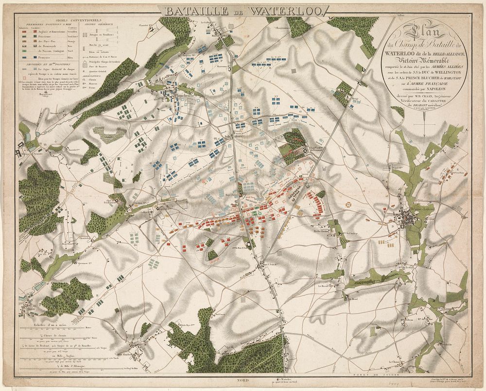 Kaart van de Slag bij Waterloo, 1815 (1816) by G Jacowick, W B Craan and R Castanie