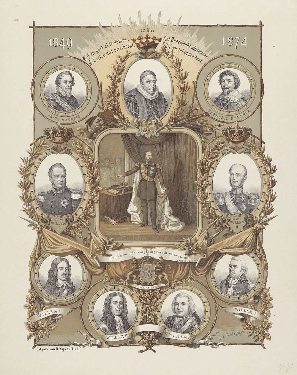 Gedenkplaat bij het 25-jarige regeringsjubileum van koning Willem III 1849-1874 (1874) by anonymous, Emrik and Binger and D…