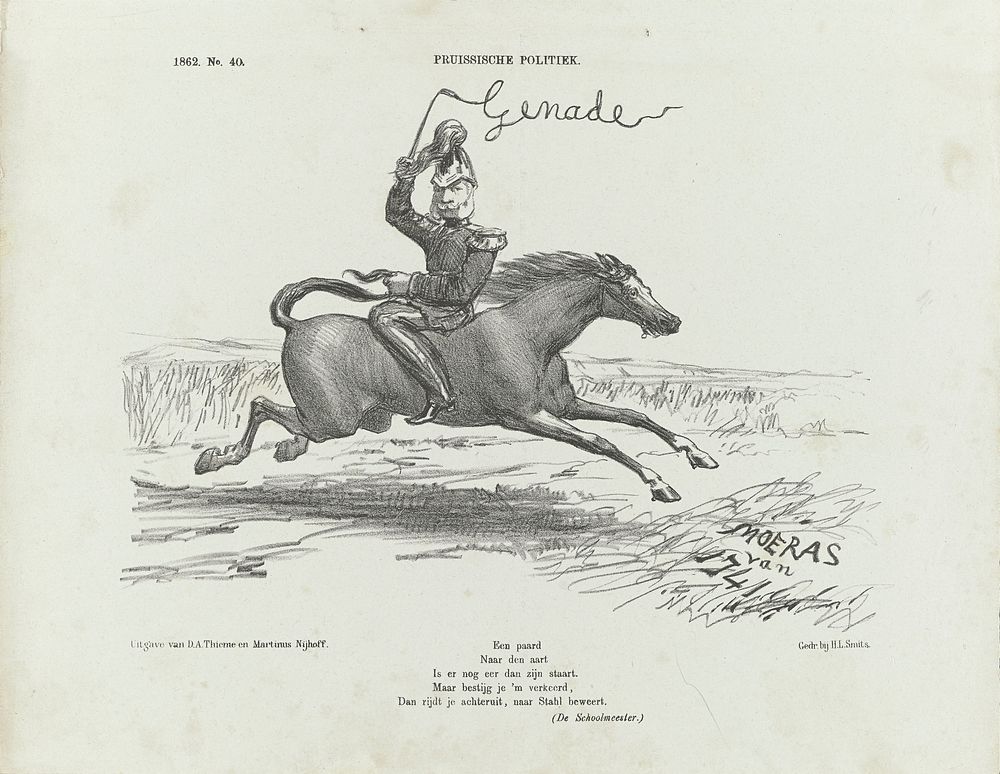 Spotprent op Wilhelm I, koning van Pruisen, 1862 (1862) by Johan Michaël Schmidt Crans, H L Smits, Dirk Anthonie Thieme and…