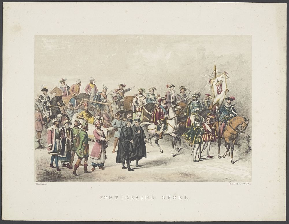 Groningse maskerade van 1859: Portugese groep (1859) by Otto Eerelman, Johannes Hermanus van de Weijer and Johannes Hermanus…