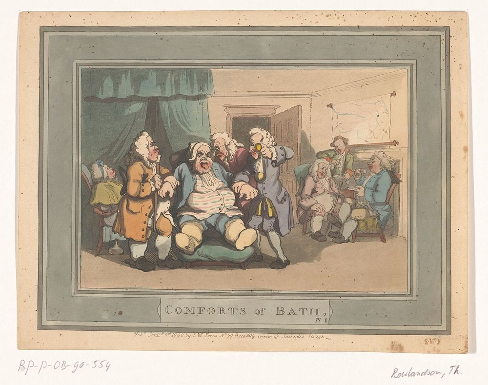 Patient met jicht onderzocht door artsen (1798) by Thomas Rowlandson and Samuel W Fores
