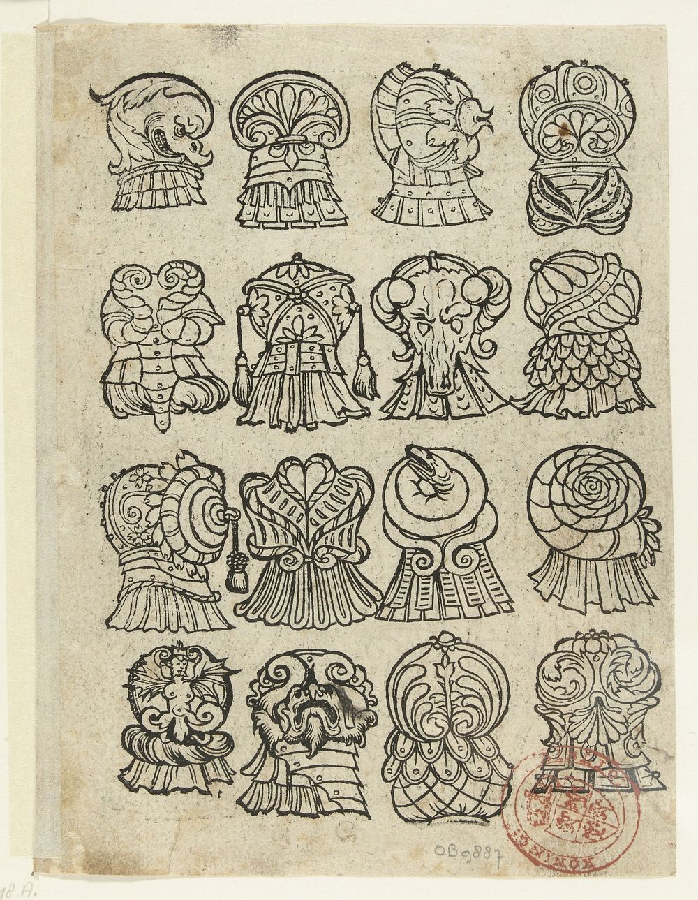 Zestien versieringen voor de schouderpartij van een wapenrusting (1500 - 1568) by anonymous, Heinrich Vogtherr I, Heinrich…