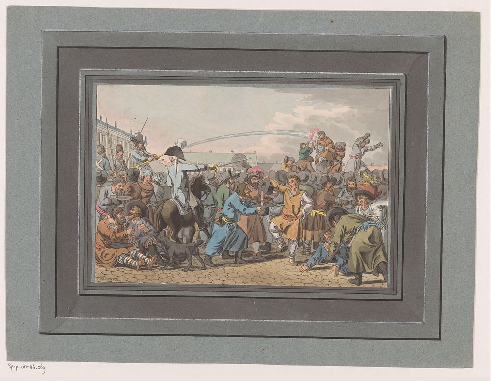 Dronken mensenmassa met waterspuit bedwongen (1805) by Christian Gottfried Heinrich Geissler and Christian Gottfried…