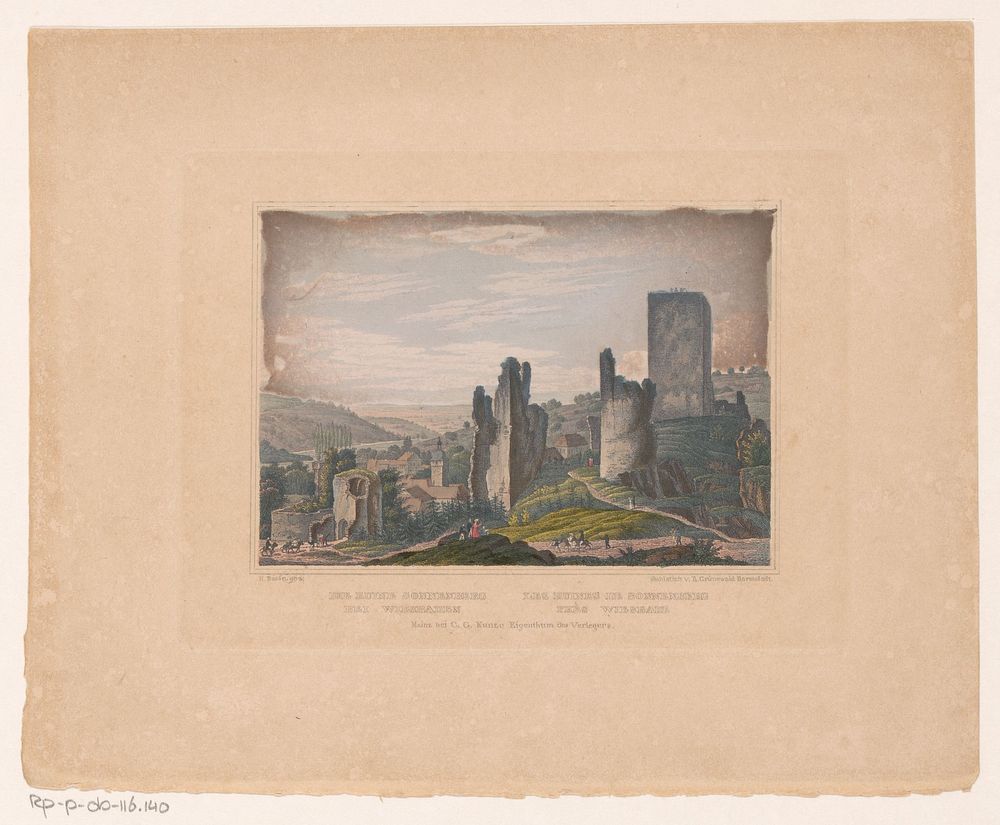 Gezicht op de ruïne van Sonnenberg bij Wiesbaden (1811 - 1848) by Ernst Grünewald, H Bosse and C G Kunze