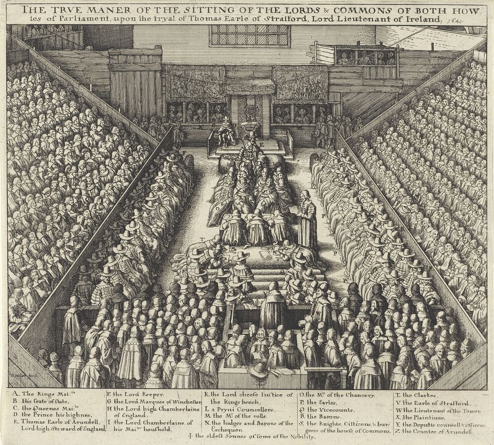 Zitting van het Britse parlement tijdens de berechting van Thomas Wentworth, 1e graaf van Strafford, 1641 (1641) by…