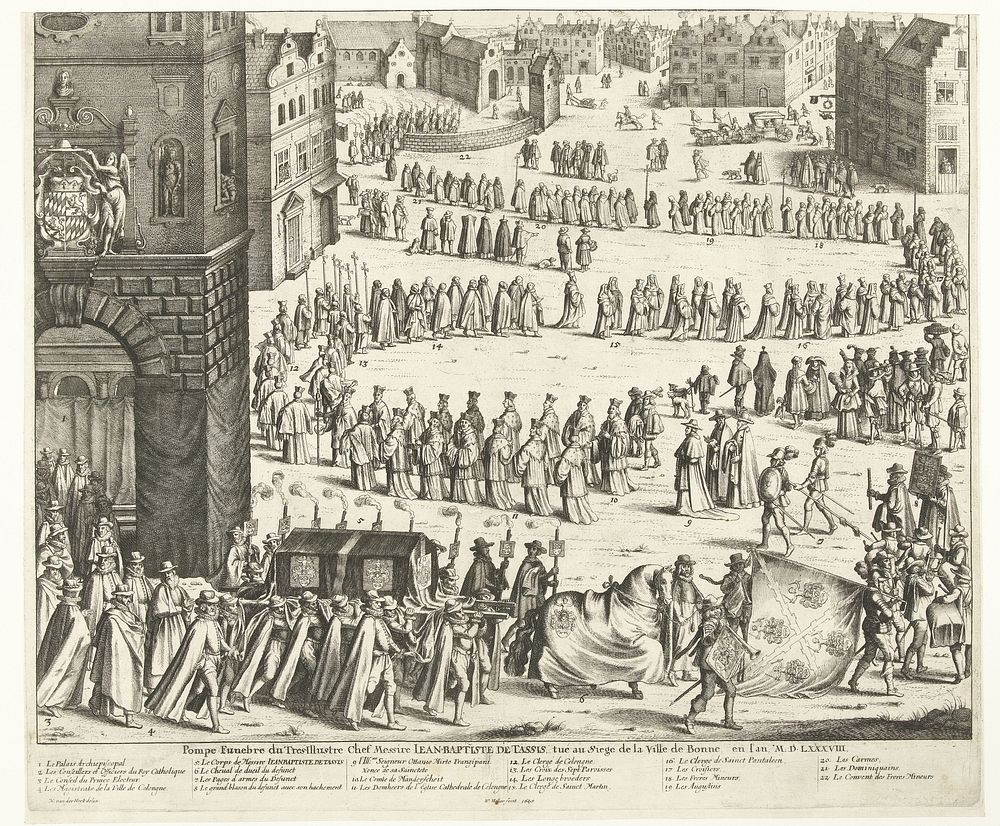 Begrafenis van Johann Baptista von Tassis te Keulen, 1588 (1645) by Wenceslaus Hollar and Nicolaas van der Horst