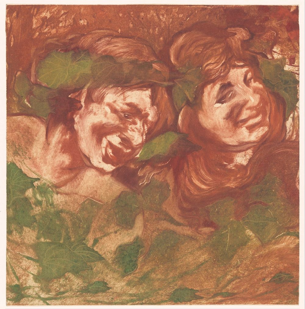 Twee bacchanten omgeven door klimopbladeren (1881 - 1934) by Johannes Josephus Aarts