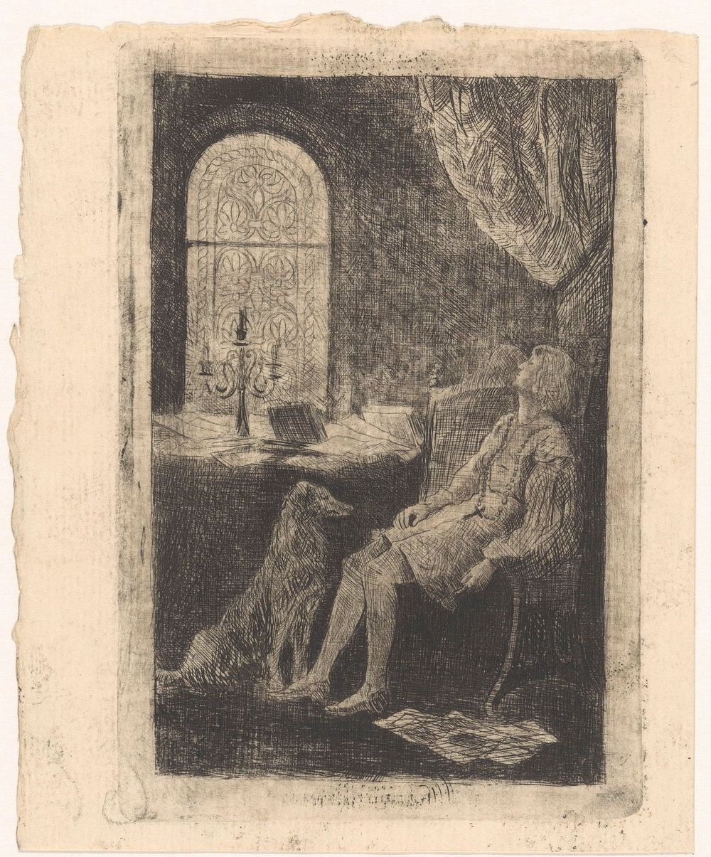 Man en hond zittend bij een tafel (1892 - 1929) by Geert Grauss