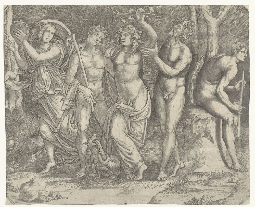 Bacchus en bacchanten en meanade met tamboerijn (1490 - 1557) by Giacomo Francia and Giacomo Francia
