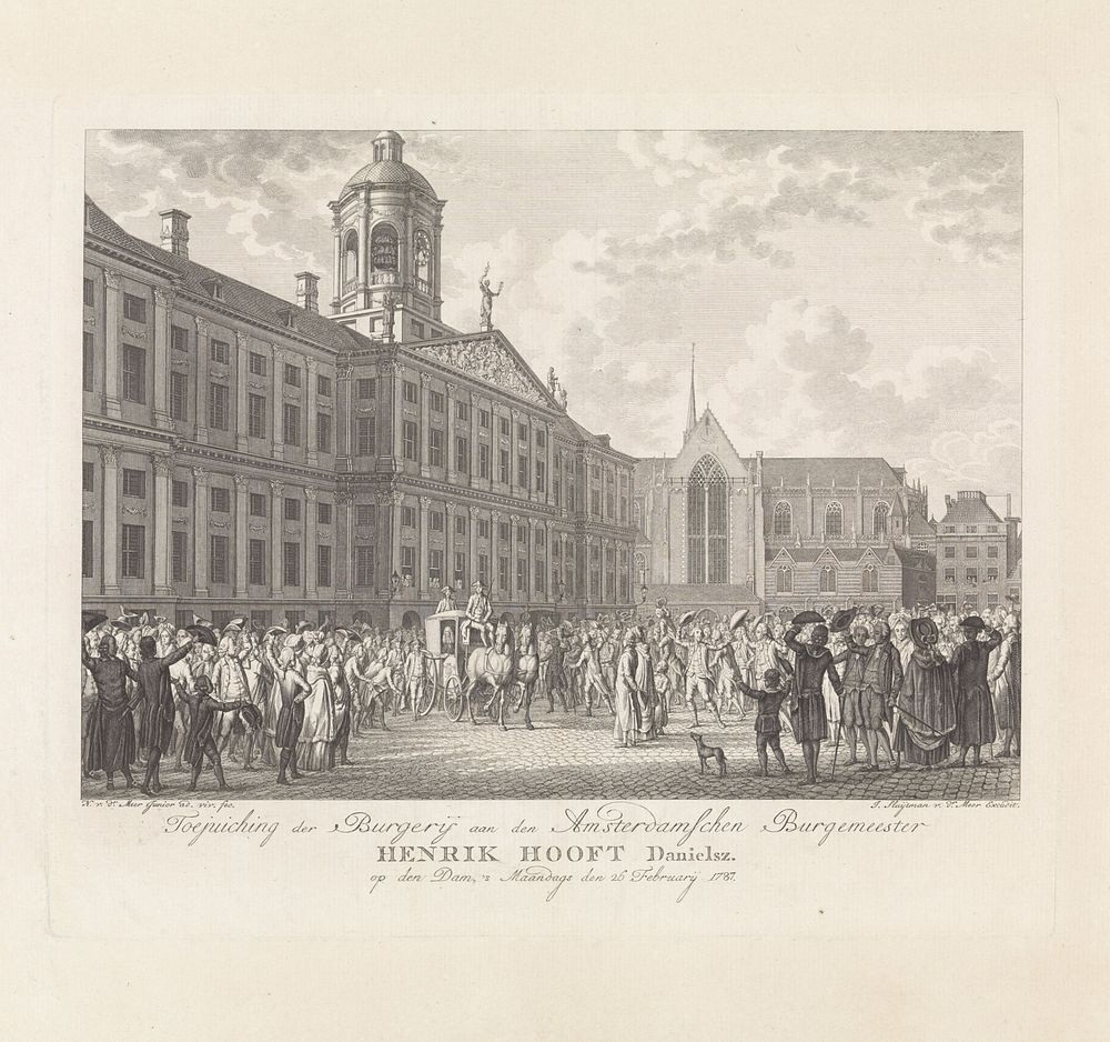 Burgemeester Hendrik Danielsz. Hooft toegejuicht door de menigte (1787 - 1789) by Noach van der Meer II, Noach van der Meer…