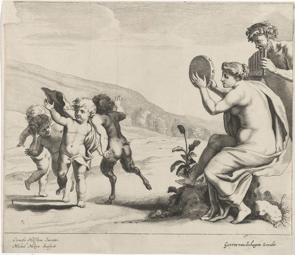 Dansende kinderen voor sater en maenade (1640 - 1655) by Michiel Mosijn, Cornelis Holsteyn and Gerrit Lucasz van Schagen