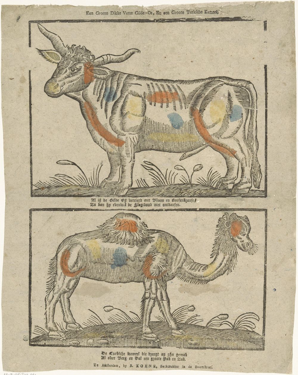 Een groote dikke vette gilde-os, en een groote Turksche kameel (1814 - 1830) by Barend Koene III and anonymous