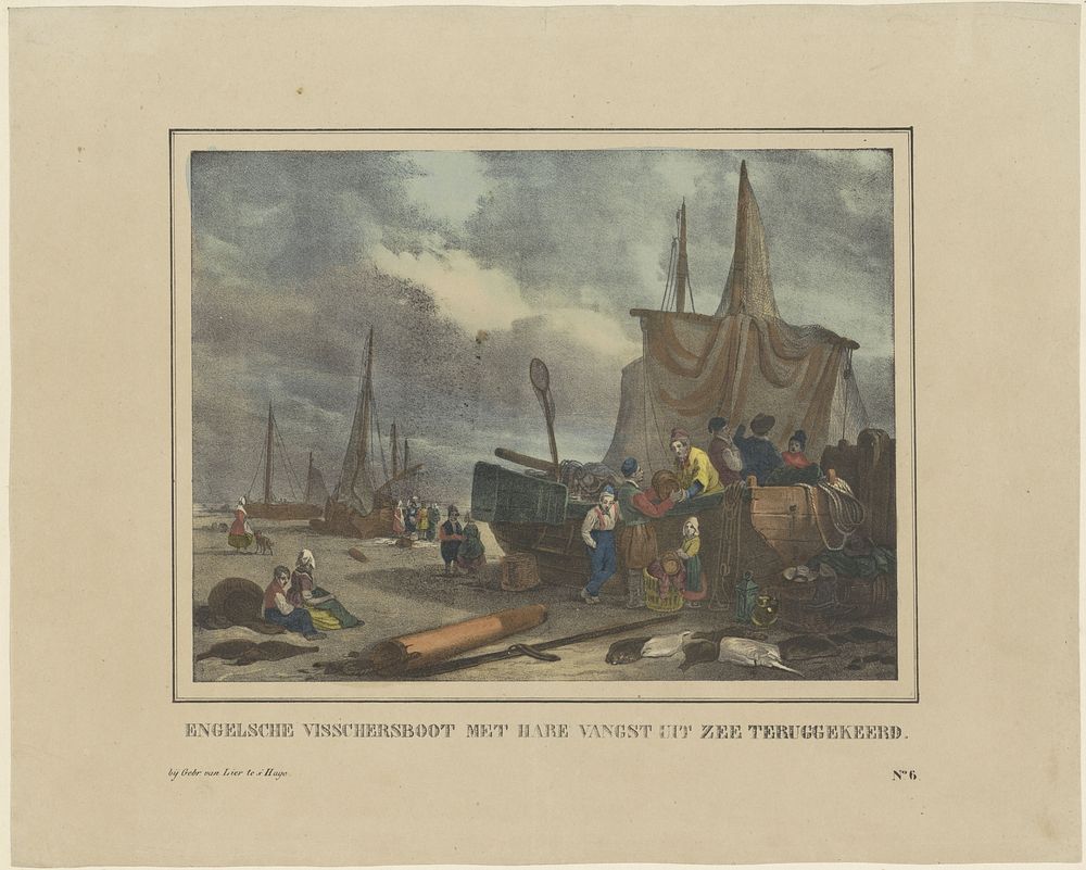Engelsche visschersboot met hare vangst uit zee teruggekeerd (1840 - 1850) by Gebroeders van Lier and anonymous