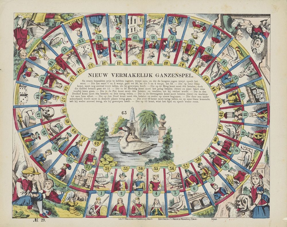 Nieuw vermakelijk ganzenspel (1831 - c. 1889) by Frederic Charles Wentzel and anonymous