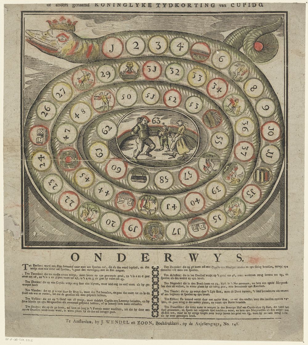 [Het nieuw vermaakelyk slange spel,] of anders genaamd koninglyke tydkorting van Cupido (1819 - 1842) by J Wendel en Zoon…