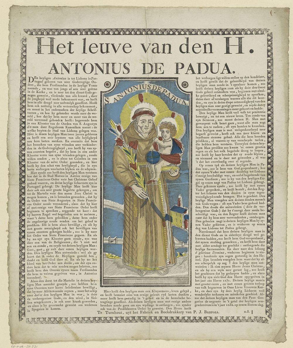 Het leuve van den H. / Antonius de Padua (1800 - 1833) by Dirk van Lubeek, Hermanus van Lubeek and Philippus Jacobus Brepols