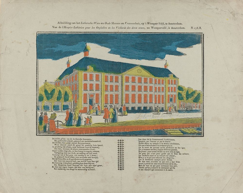 Afbeelding van het Luthersche wees- en oude mannen en vrouwenhuis, op 't Weesper-veld, te Amsterdam / Vue de l'hospice…