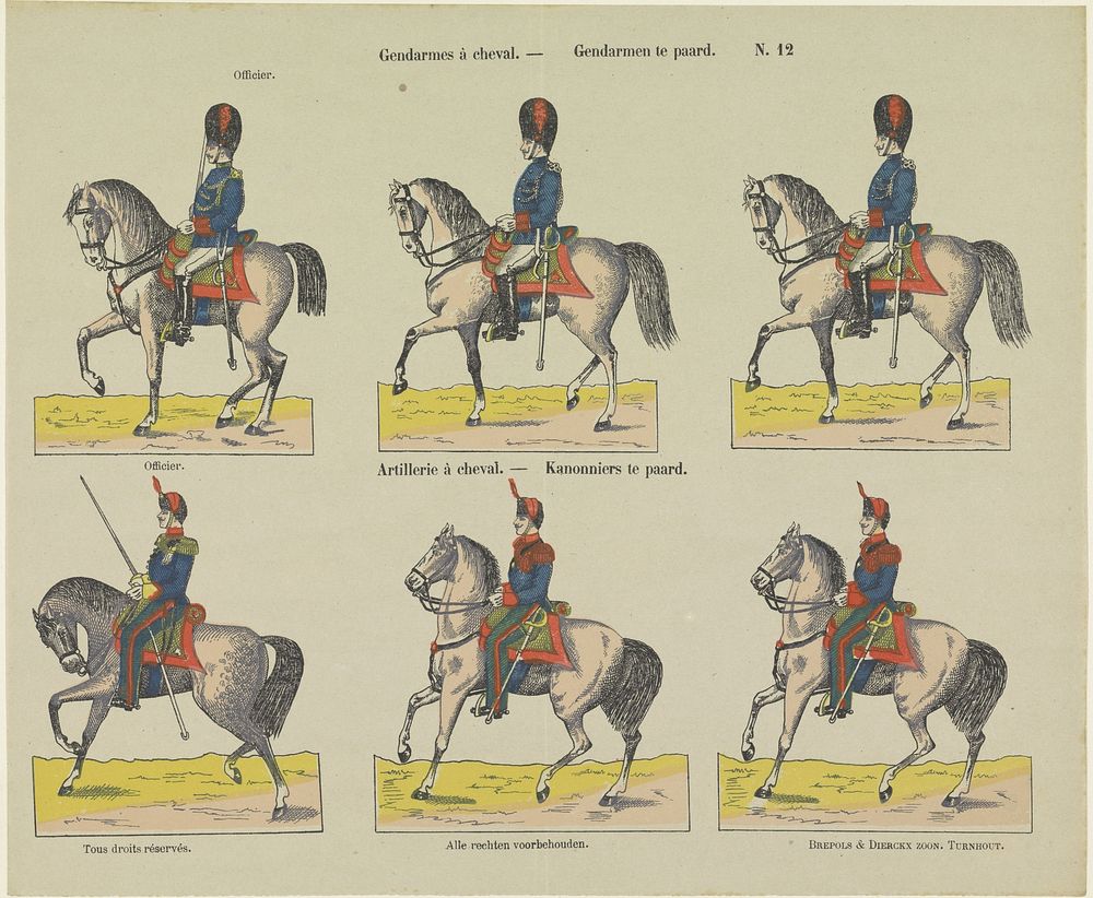 Gendarmes à chavel / Gendarmen te paard / Artillerie à cheval / Kanonniers te paard (1833 - 1911) by Brepols and Dierckx…