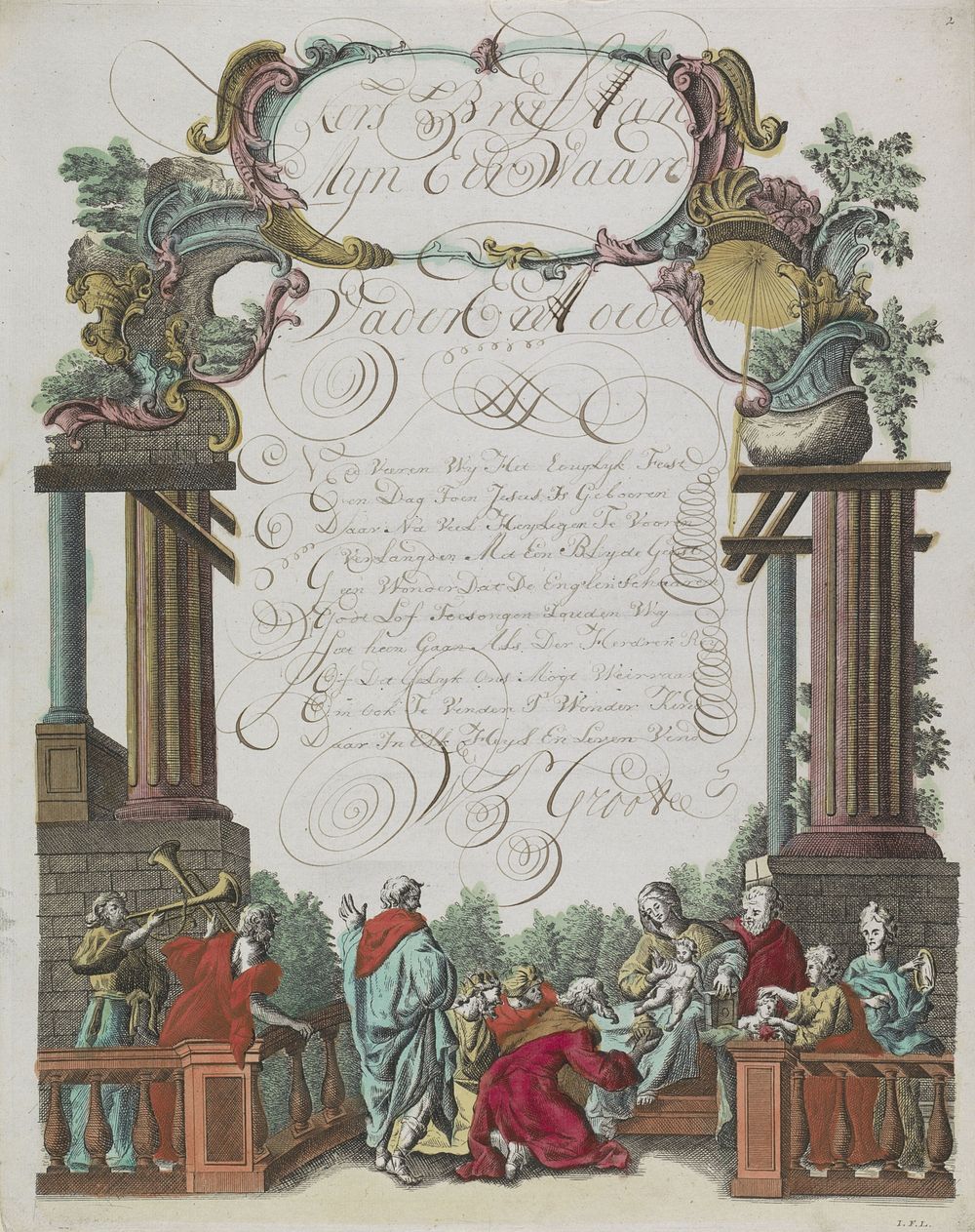 Wensbrief met de aanbidding door de koningen (1774 - 1775) by Monogrammist IFL and anonymous