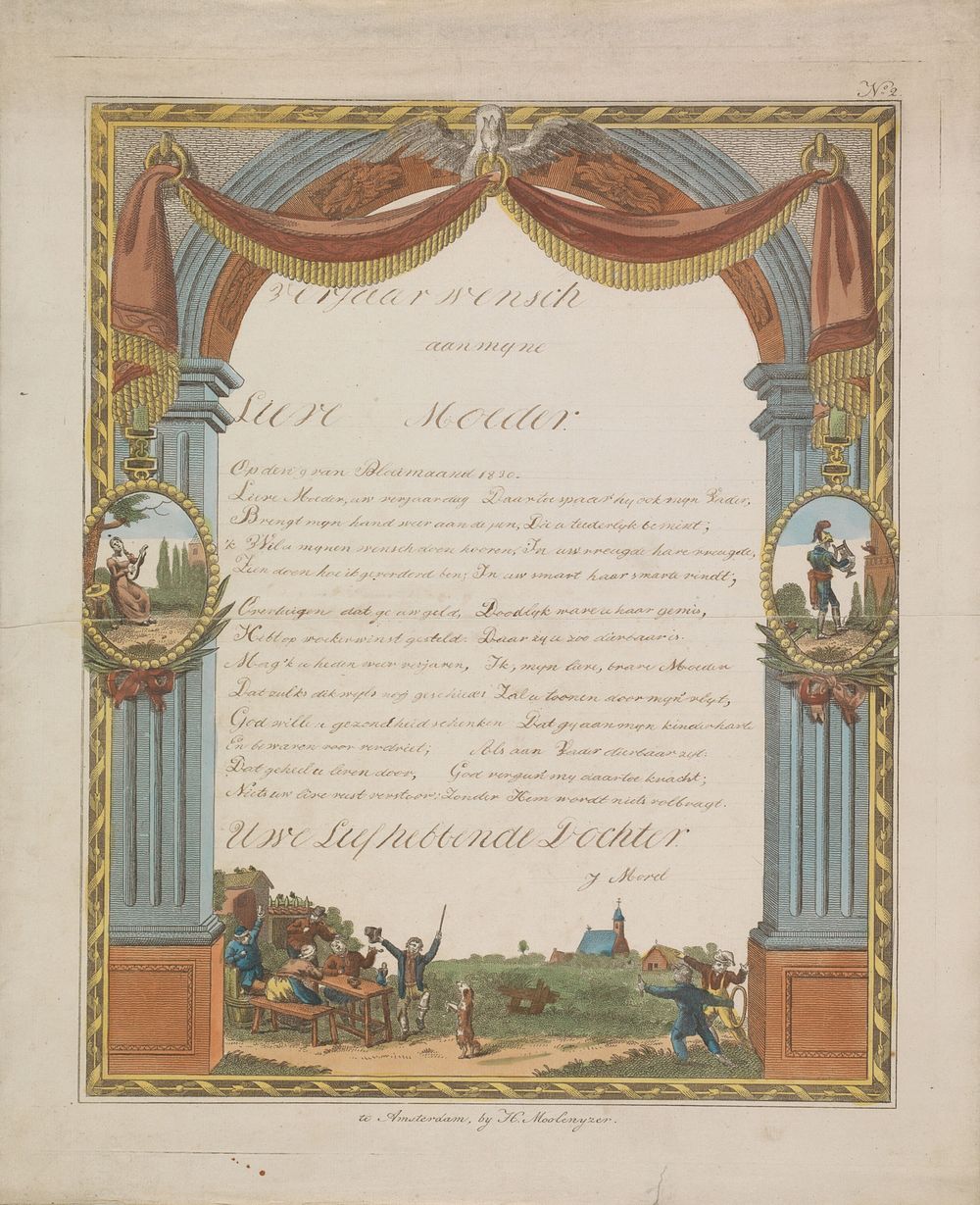 Wensbrief met drinkende boeren (1830) by Hendrik Moolenyzer and anonymous