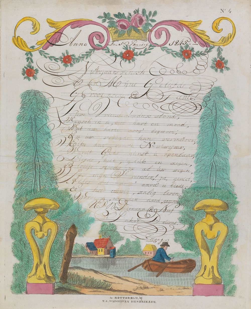 Wensbrief met man in roeiboot (1845) by Theodorus Johannes Wijnhoven Hendriksen and anonymous