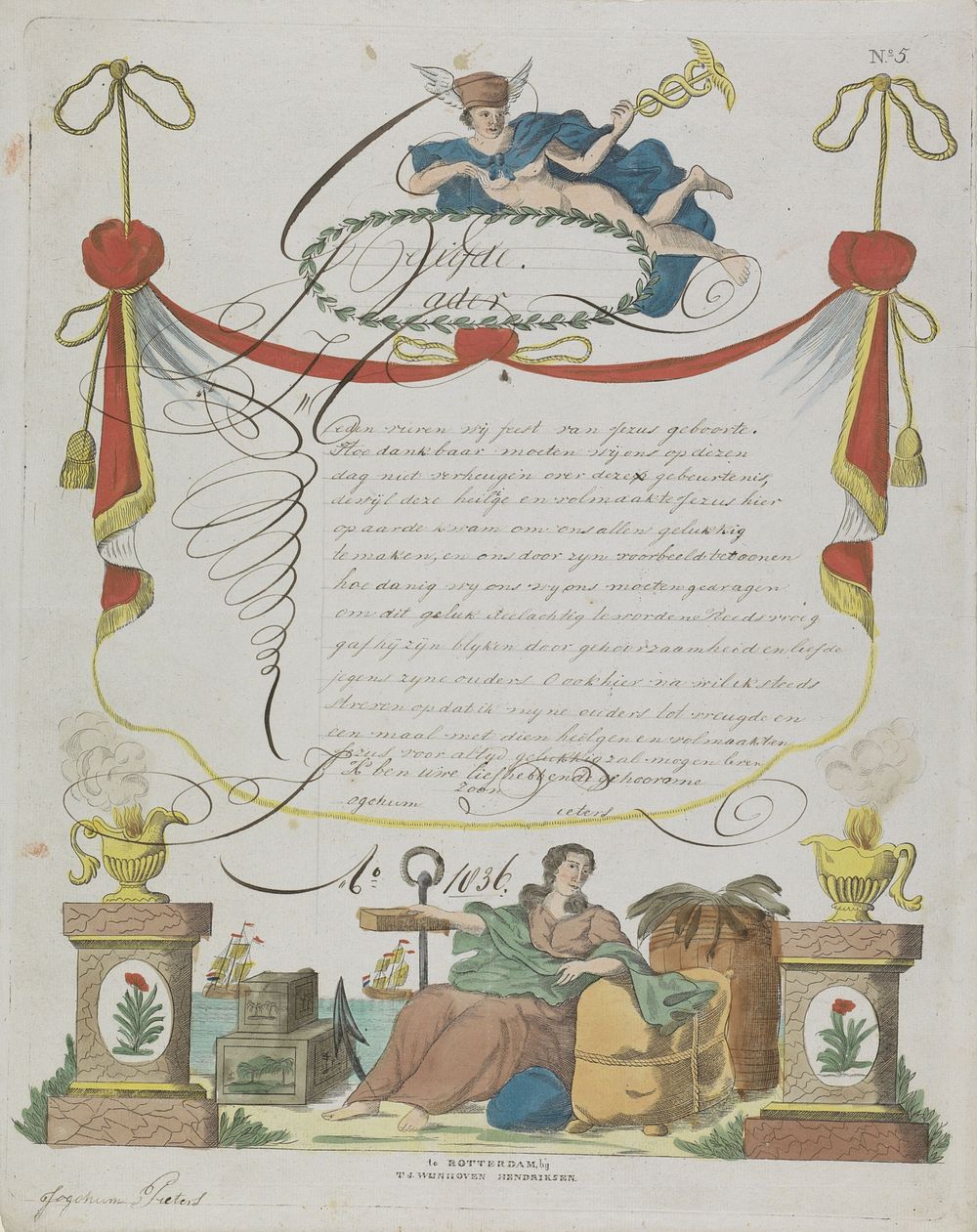 Wensbrief met Mercurius en Hoop (1836) by Theodorus Johannes Wijnhoven Hendriksen and anonymous