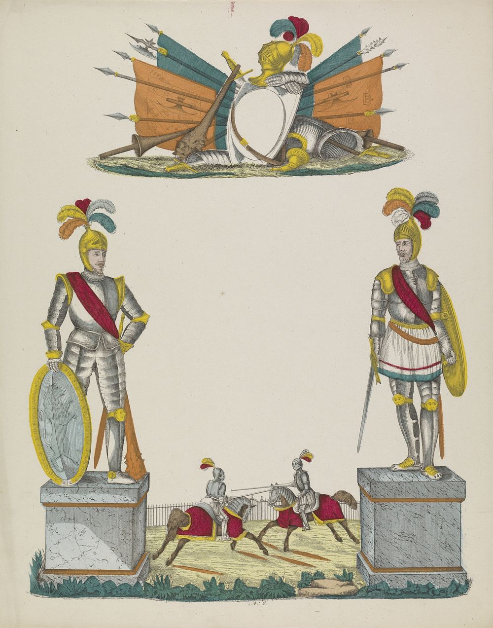 Wensbrief met riddertoernooi (c. 1780 - c. 1899) by P Lenaerts and anonymous