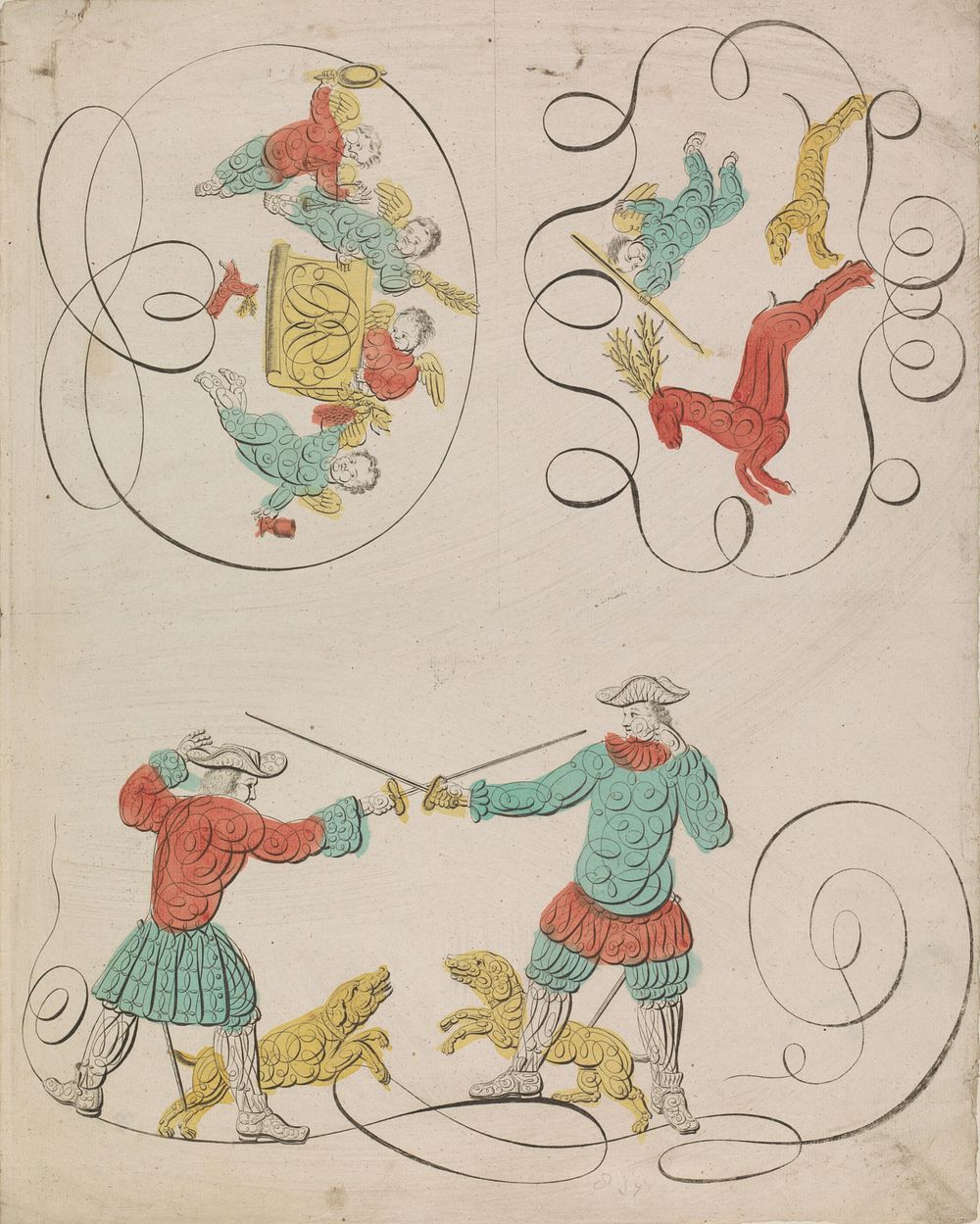 Engelen en een zwaardgevecht (c. 1700 - c. 1899) by anonymous and anonymous