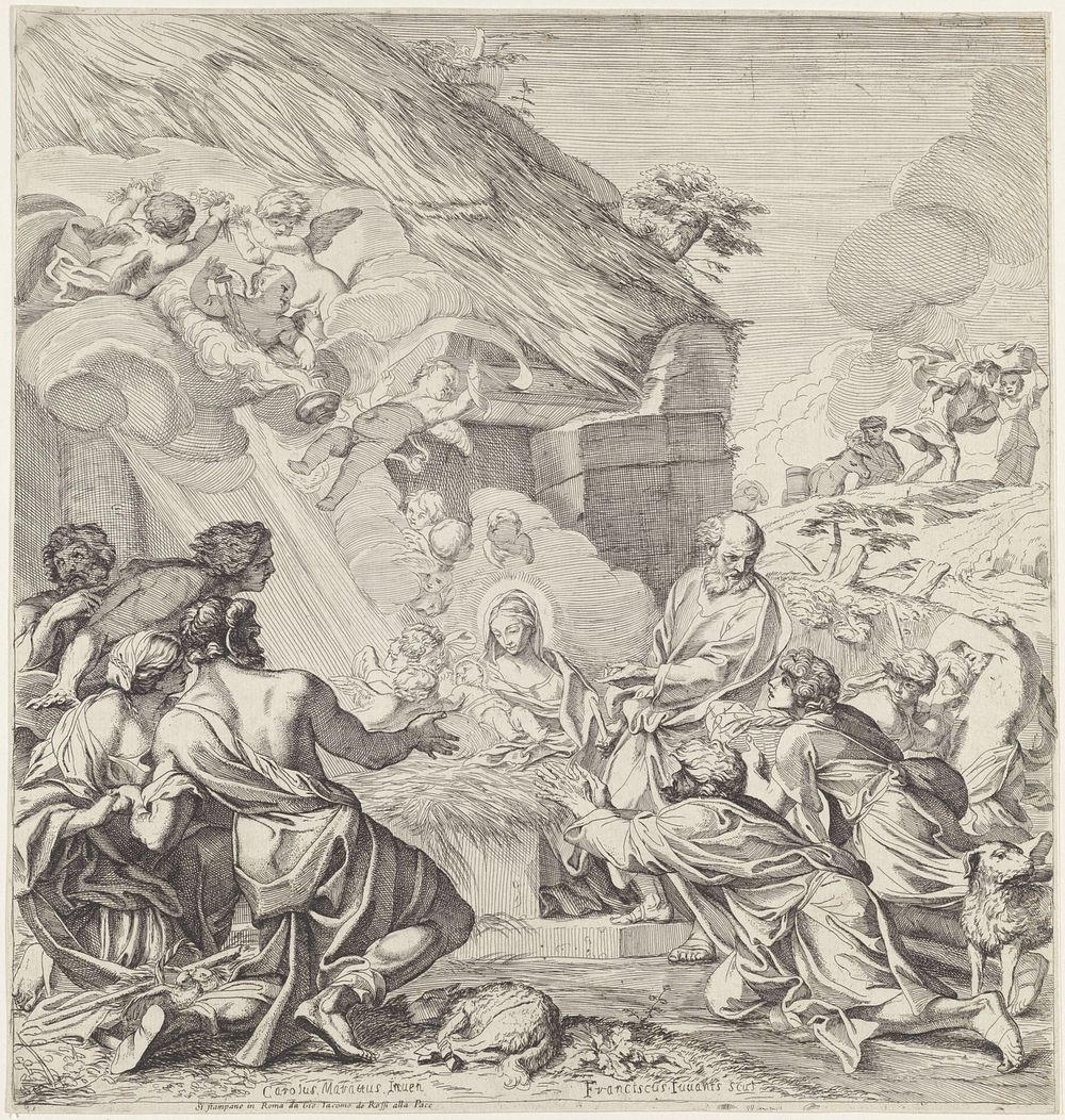 Aanbidding door de herders (1621 - 1669) by Francesco Giovane, anonymous, Carlo Maratta and Giovanni Giacomo de Rossi