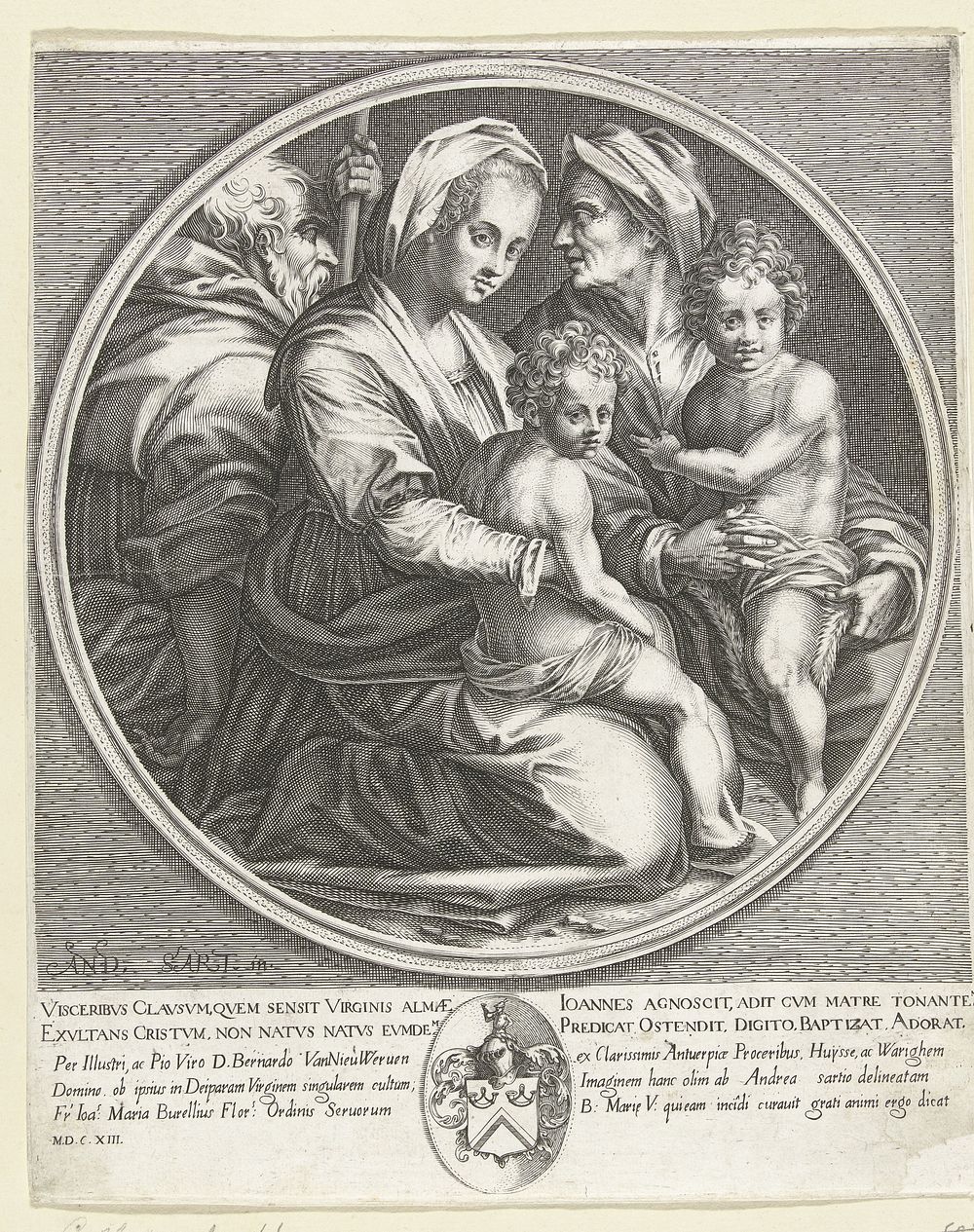 Heilige Familie met Elizabeth en Johannes de Doper (1613) by Jacques Callot, Andrea del Sarto, Johannis Maria Burellius and…