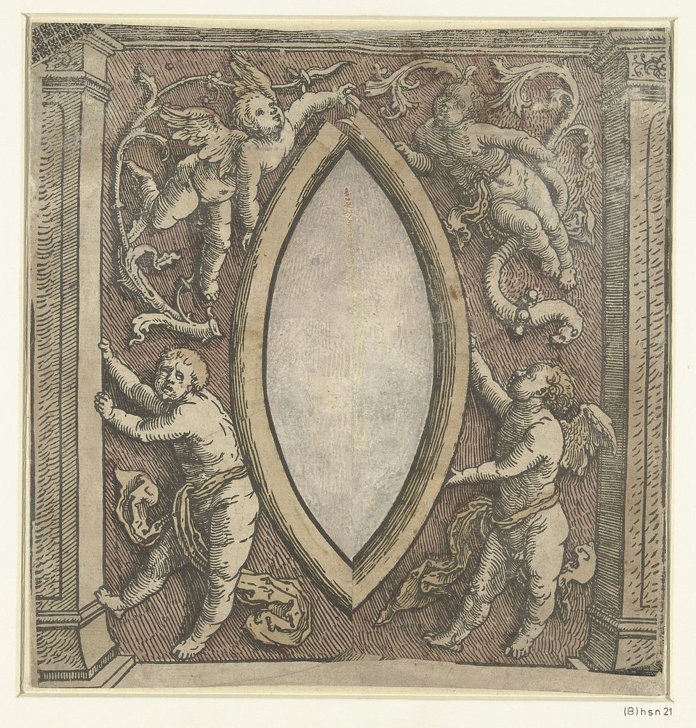 Omlijsting met vier putti (1515 - 1519) by Lucas van Leyden and Jacob Cornelisz van Oostsanen