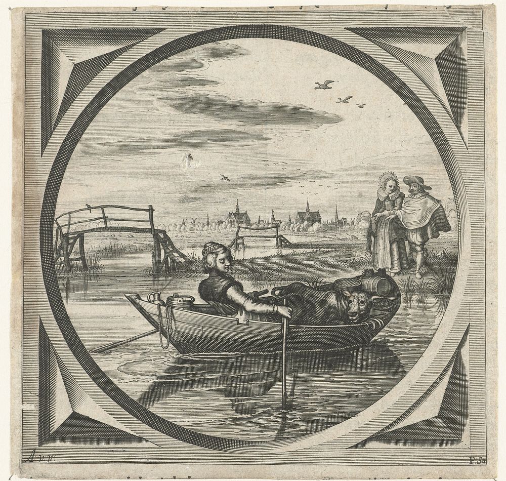 Vrouw in een roeiboot (1625) by Pieter Serwouters, Adriaen Pietersz van de Venne and Jan Pietersz van de Venne