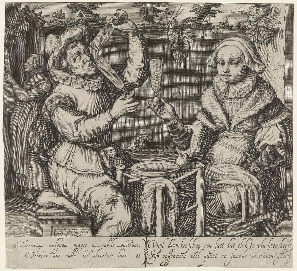 Couple Drinking in a Tavern Garden (1619 - 1623) by Jacob Matham, Simon Sovius and Jacob Matham