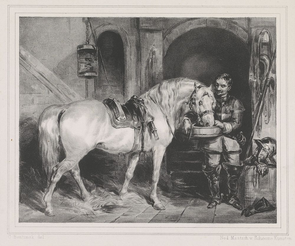 Paard krijgt te drinken (1840 - 1843) by Carel Frederik Curtenius Bentinck and Nederlandsche Maatschappij van Schoone Kunsten