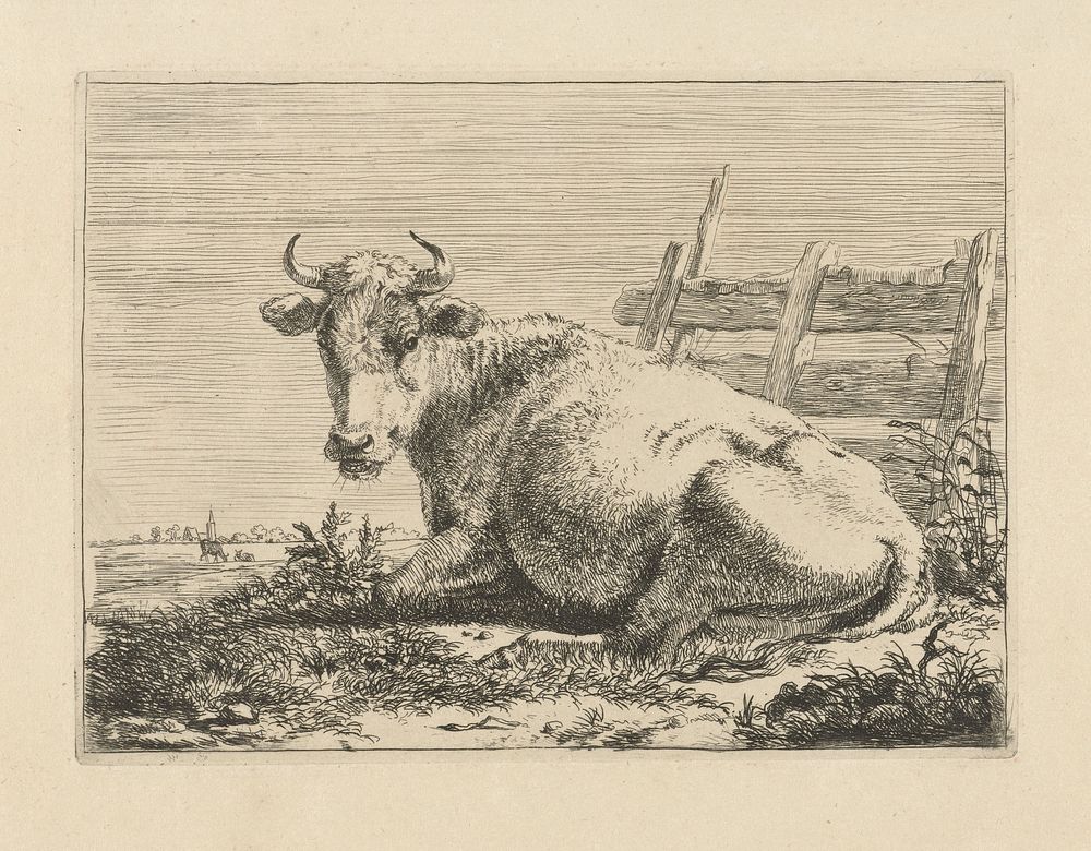 Liggende koe bij een schutting (1798) by Pieter Gerardus van Os