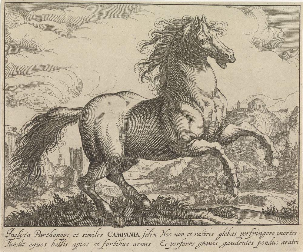 Landschap met paard uit Campanië (c. 1590 - 1637) by Egbert van Panderen, Antonio Tempesta and Frederik de Wit