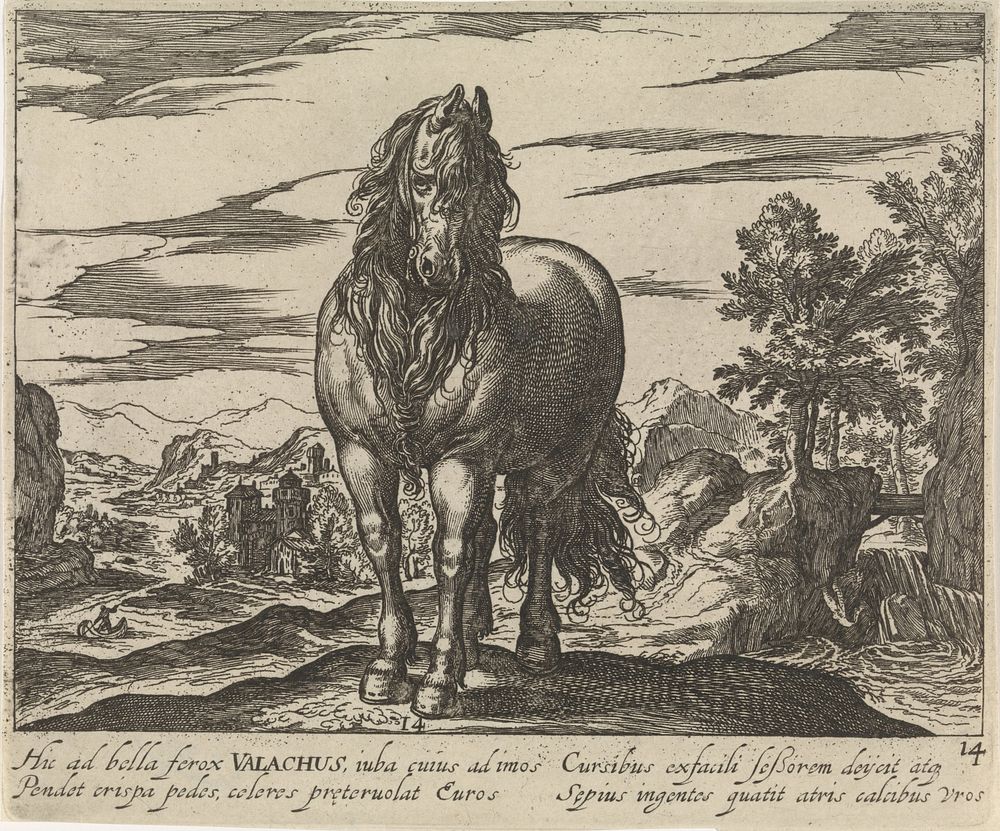Landschap met paard uit Roemenië (Valachus) (c. 1590 - 1637) by Egbert van Panderen, Antonio Tempesta and Frederik de Wit