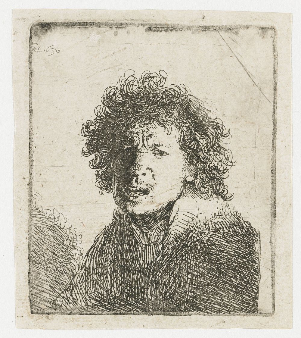 Self-portrait open mouthed, as if shouting: bust (1630) by Rembrandt van Rijn and Rembrandt van Rijn