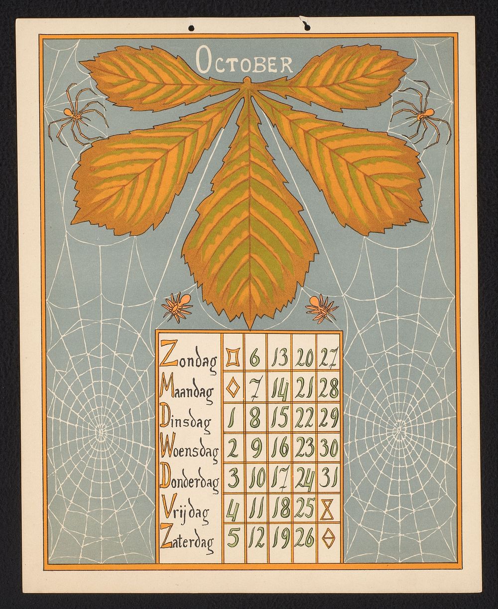 Kalenderblad voor oktober 1901 (1900) by Gebroeders Braakensiek, Netty van der Waarden, Gebroeders Braakensiek and C A J van…